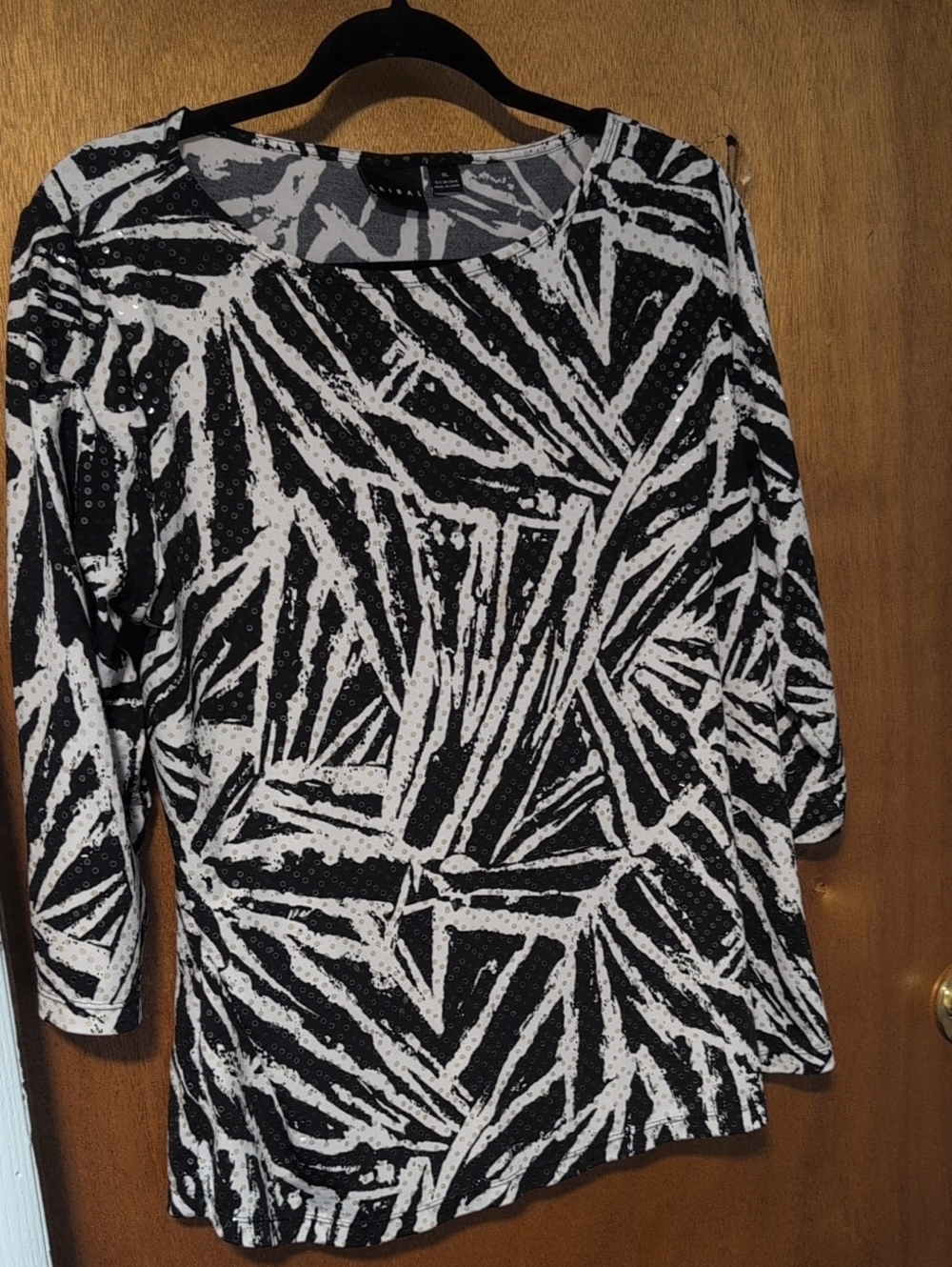 Tribal Black & White Printed 3/4 Length Sleeve Top